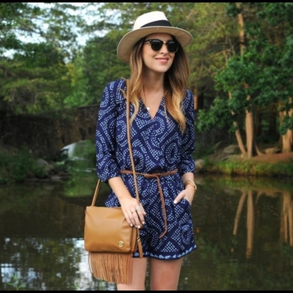 Sanctuary Blue & White Polka Dot Shibori Romper Sz S Summer Vacation - Picture 1 of 12